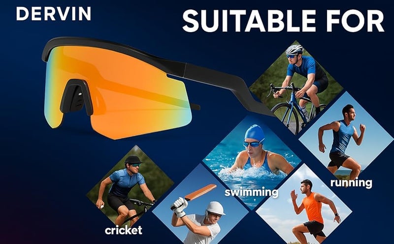 Dervin Non Polarized Oversized Sports Sunglasses for Men Women, Outdoor Cricket Cycling Hiking Fishing Sunglasses (Green-Yellow Mirror) - Image 4