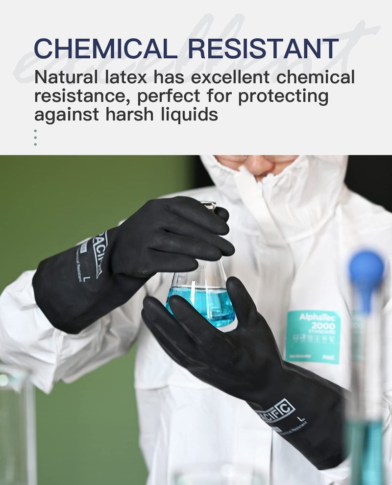 PACIFIC PPE Chemical Resistant Gloves, Heavy Duty Industrial Rubber Gloves, Resist Acid, Alkali and Oil, 12.6", Large - Image 2