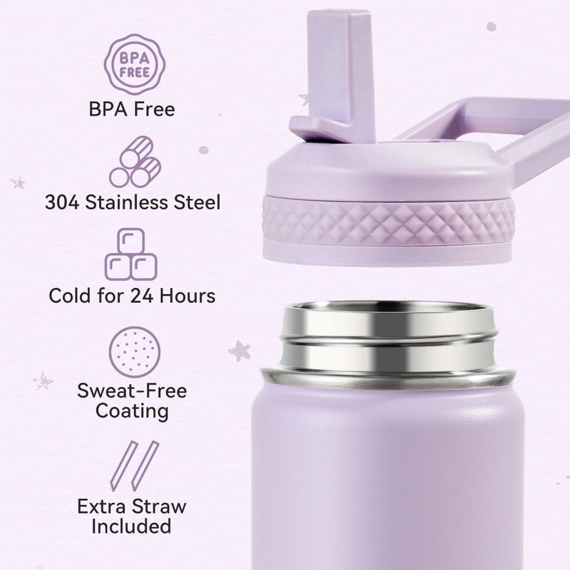 Fijinhom 12 oz Kids Water Bottle, Toddler Water Bottle with Straw, Boys&Girls Bottle for School, 304 Stainless Steel Vacuum Insulated Bottle for Kids, BPA-Free, Leak-Proof, Lilac - Image 3