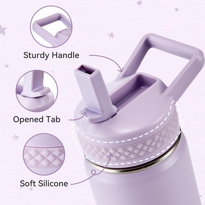 Fijinhom 12 oz Kids Water Bottle, Toddler Water Bottle with Straw, Boys&Girls Bottle for School, 304 Stainless Steel Vacuum Insulated Bottle for Kids, BPA-Free, Leak-Proof, Lilac - Image 2