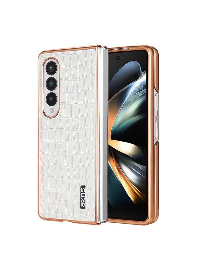 Case For Samsung Galaxy Z Fold4 5G Electroplated Frame Crocodile Texture Full Coverage Phone Case