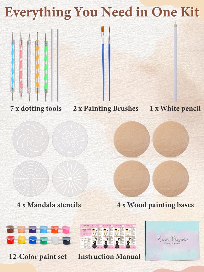 Beeplove Relaxing Crafts for Adults - Gifts for Women Mom Daughter Sister Friend Co-Worker, Beginner Friendly Mandala Rock Painting Kit with Stencils Dotting Tools - Image 5