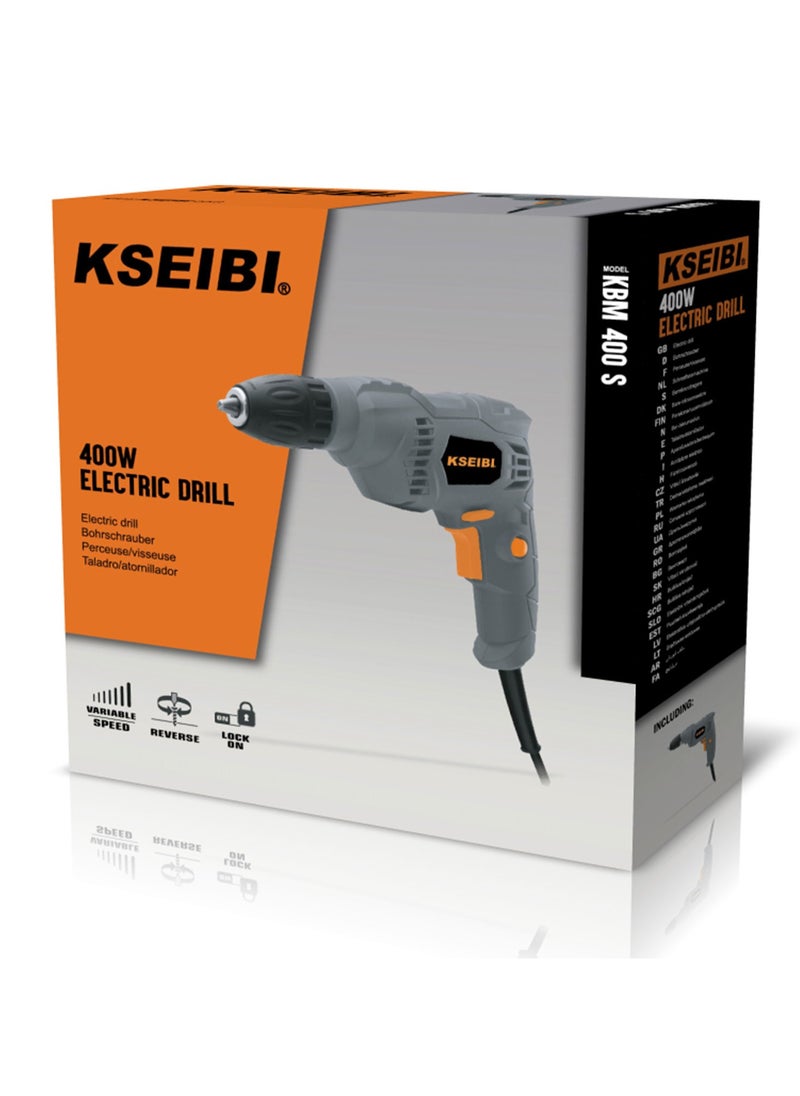 KBM 450 S, Electric Drill, 450W, No-Load Speed 0-3300 R.p.m, Power Drill with 10MM Keyless Chuck, Suitable for Drilling Precise Holes in Plastic Materials, Drilling into Bricks and Concrete Blocks.