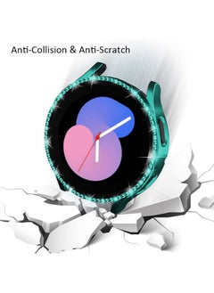 DEALELE [2-Pack] Case Compatible with Samsung Galaxy Watch FE / 5/4 40mm, Bling Single-Row Diamond PC Protective Case Replacement Watch Cover Bumper (40mm, Green+Transparent)  - Image 3