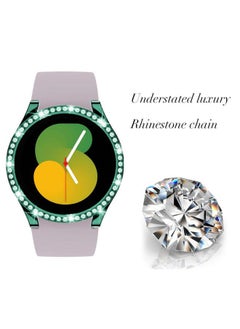 DEALELE [2-Pack] Case Compatible with Samsung Galaxy Watch FE / 5/4 40mm, Bling Single-Row Diamond PC Protective Case Replacement Watch Cover Bumper (40mm, Green+Transparent)  - Image 4