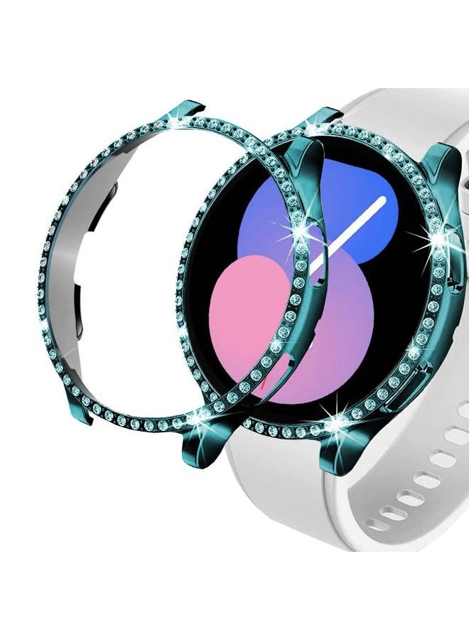 DEALELE [2-Pack] Case Compatible with Samsung Galaxy Watch FE / 5/4 40mm, Bling Single-Row Diamond PC Protective Case Replacement Watch Cover Bumper (40mm, Green+Transparent) - Image 1