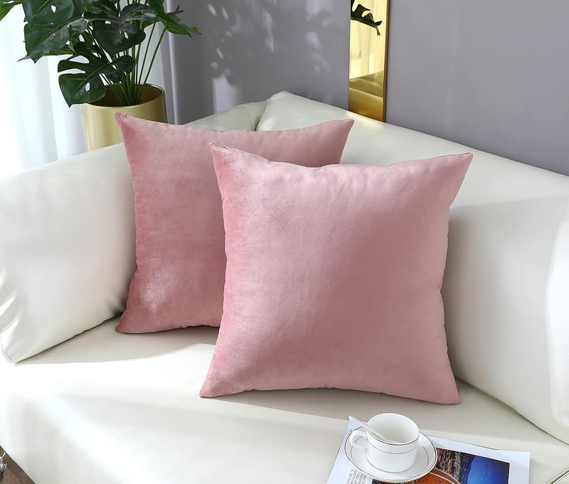 mixeoo Pack of 2, Super Soft Thick Velvet Decorative Throw Pillow Covers Cozy Square Cushion Covers Home Decor for Sofa Couch Living Room Chair 16x16 Inch Blush Pink - Image 2
