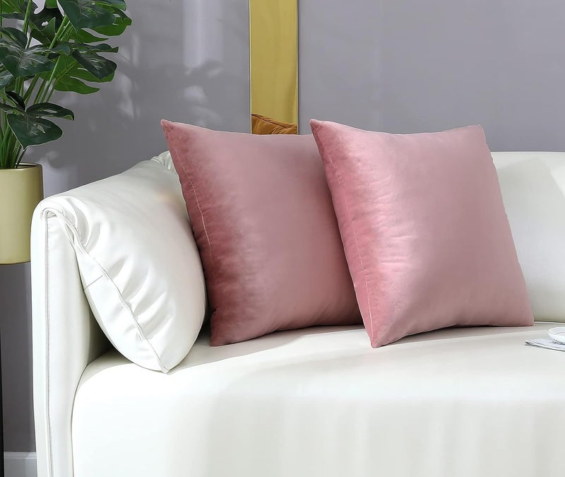 mixeoo Pack of 2, Super Soft Thick Velvet Decorative Throw Pillow Covers Cozy Square Cushion Covers Home Decor for Sofa Couch Living Room Chair 16x16 Inch Blush Pink - Image 3