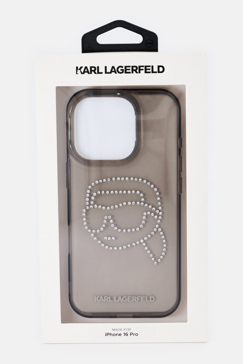 Karl Lagerfeld حافظة حماية بشعار تصميم رأس كارل لهاتف آيفون 16 برو، سوداء - Image 2