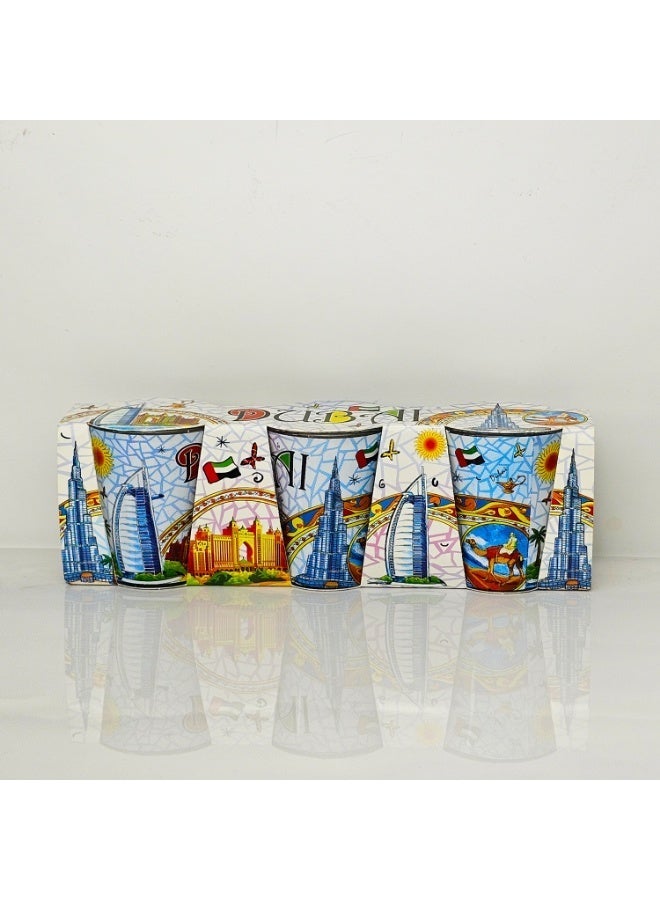 Souvenir Souq Dubai Souvenir Shot Glass Set of 3, Colorful Cartoon UAE Landmarks Cup with Burj Khalifa Burj Al Arab Camel, Gift Box - Image 5