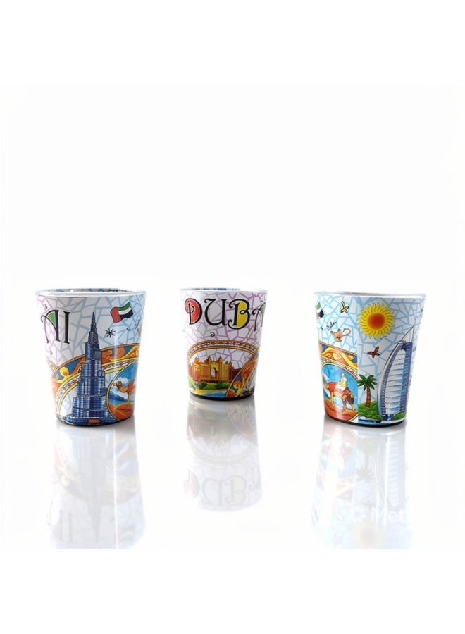 Souvenir Souq Dubai Souvenir Shot Glass Set of 3, Colorful Cartoon UAE Landmarks Cup with Burj Khalifa Burj Al Arab Camel, Gift Box - Image 3