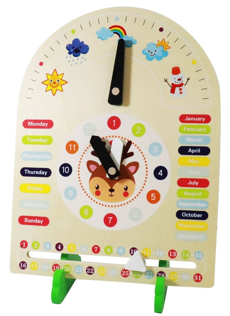 ponny Kids Clock Toy Time Learning Blackboard Stand Montessori Wooden Toys Season Timing Month Date Week Weather Studying All-in-one Display Board Educational Toys for Toddlers  - Image 1