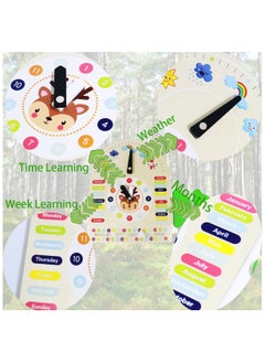 ponny Kids Clock Toy Time Learning Blackboard Stand Montessori Wooden Toys Season Timing Month Date Week Weather Studying All-in-one Display Board Educational Toys for Toddlers  - Image 4