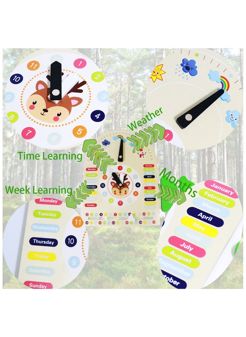 ponny Kids Clock Toy Time Learning Blackboard Stand Montessori Wooden Toys Season Timing Month Date Week Weather Studying All-in-one Display Board Educational Toys for Toddlers  - Image 4