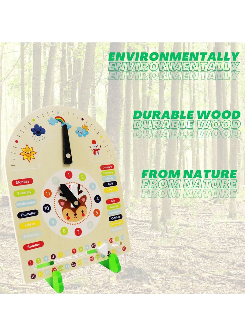 ponny Kids Clock Toy Time Learning Blackboard Stand Montessori Wooden Toys Season Timing Month Date Week Weather Studying All-in-one Display Board Educational Toys for Toddlers  - Image 3
