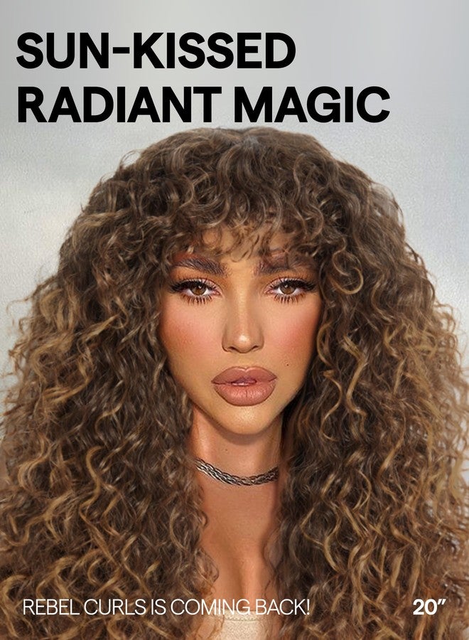 GORGIUS Veralux Blend Shaggy Haircuts Ombre Curly Wig with Bangs Honey Colored Wig Crafted with Style-Archive Technology: Premium Fiber & Remy Human Hair Blended, Realistic Look with True Scalp - Image 4