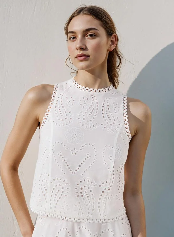 2Xtremz 2Xtremz Schiffli Embroidered Sleeveless Top