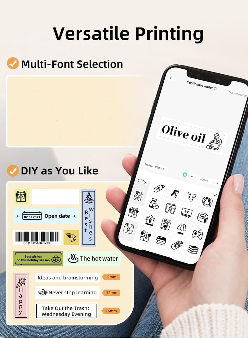 Arabest Label Maker Machine with Tape - Compatible with 9/12/16mm Waterproof Tape, Portable & Rechargeable Label Makers with Built-in Cutter Wireless Label Printer Compatible with Android & iOS Devices - Image 3