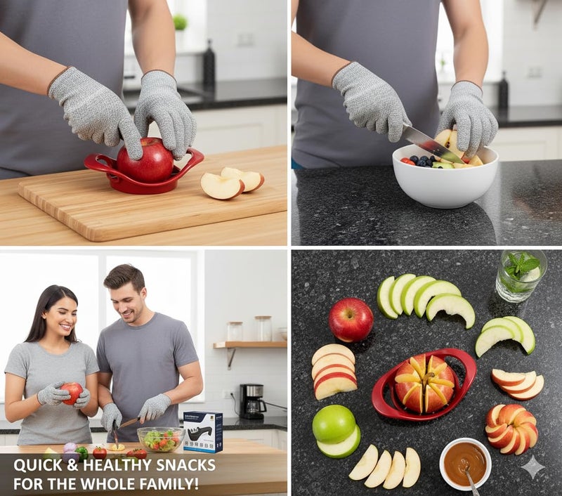 ADD2CART Apple Slicer Cutter with 8 Blades, Red Plastic and Stainless Steel, 19 cm - Image 2