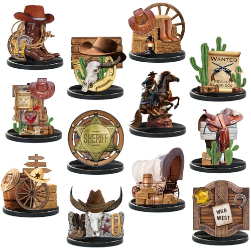 Colingmill 12 Pcs Western Centerpieces Wild West Party Decorations 394 Inches Christmas Western Wooden Centerpieces for Tables for Party Decorations Birthday Baby ShowerBrownCowboy - Image 1