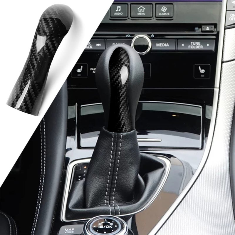 غطاء قمة مقبض نقل الحركة من ألياف الكربون الحقيقية NVCNX لسيارة إنفينيتي Q50 2014 2015 2016 2017 1PC أسود لامع