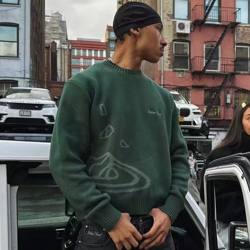 Broken Planet Planet Jacquard Embroidered Logo Knitwear American Street Round Neck Knitwear For Men And Women Couples - Image 3