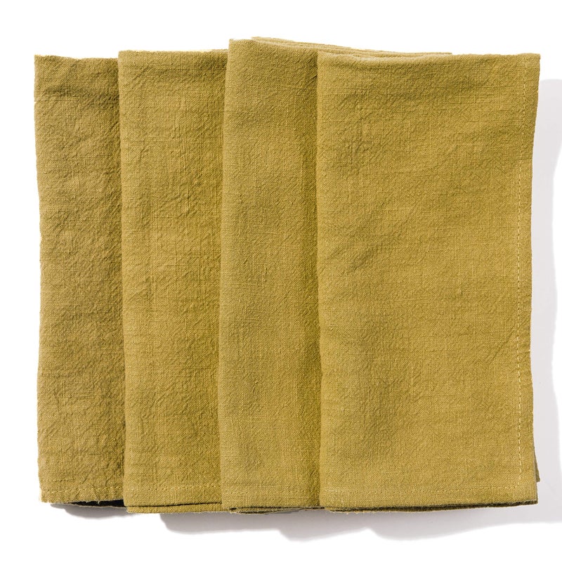 Caldo Linen Dinner Napkins Rustic Soft and Durable Cloth Washable and Reusable 4 Pack 20x20 inch Mustard