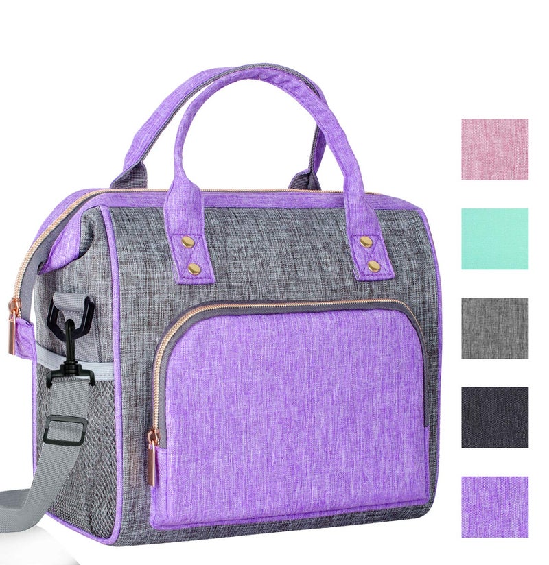 IDEATECH Lunch Bags for Women Insulated Lunch Bag for men Large Reusable Tote Bag Leakproof Cooler Lunch Bags for Work Cute Reusable Lunch Bags Womens Lunch Bag for Office PicnicPurple
