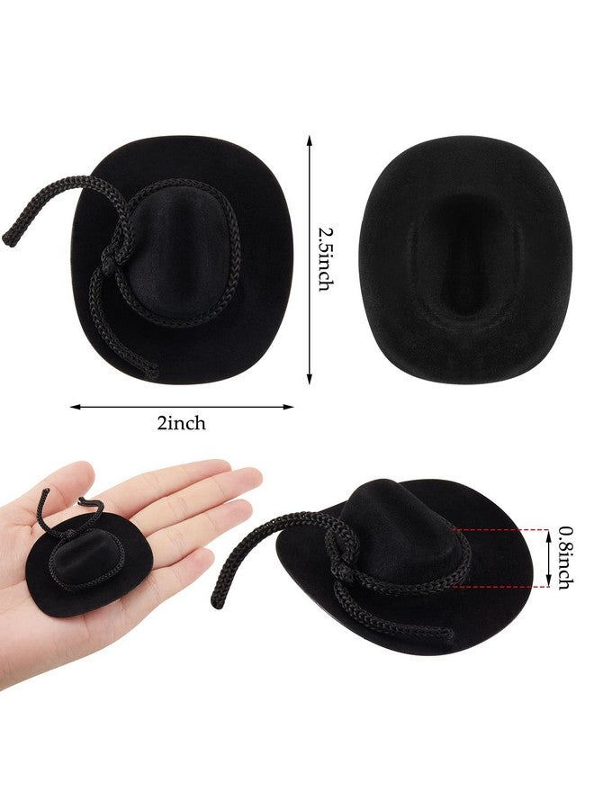 Hercicy 36 Pcs Mini Cowboy Hats For Crafts Wedding Favors Decoration Flocking Miniature Felt Cowgirl Western Party Hat Dollhouse Decor For Dollhouse Craft (Black) - Image 2