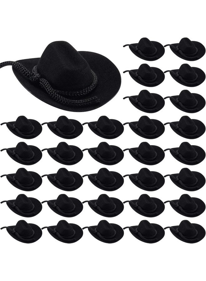 Hercicy 36 Pcs Mini Cowboy Hats For Crafts Wedding Favors Decoration Flocking Miniature Felt Cowgirl Western Party Hat Dollhouse Decor For Dollhouse Craft (Black) - Image 1