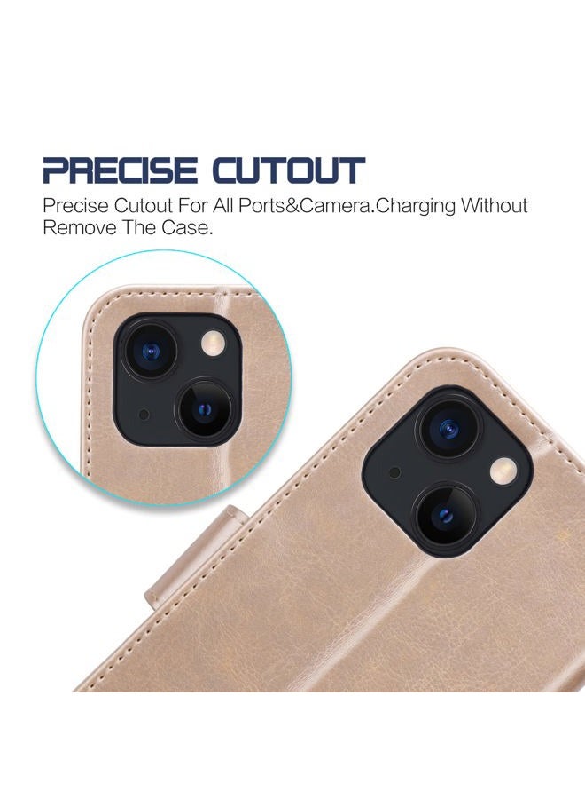 Arae Compatible with iPhone 13 Case with Card Holder and Wrist Strap Phone Wallet Flip Cover for iPhone 13 6.1 inch (Champagne Gold) - Image 5