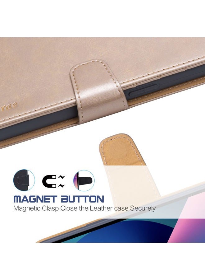 Arae Compatible with iPhone 13 Case with Card Holder and Wrist Strap Phone Wallet Flip Cover for iPhone 13 6.1 inch (Champagne Gold) - Image 4