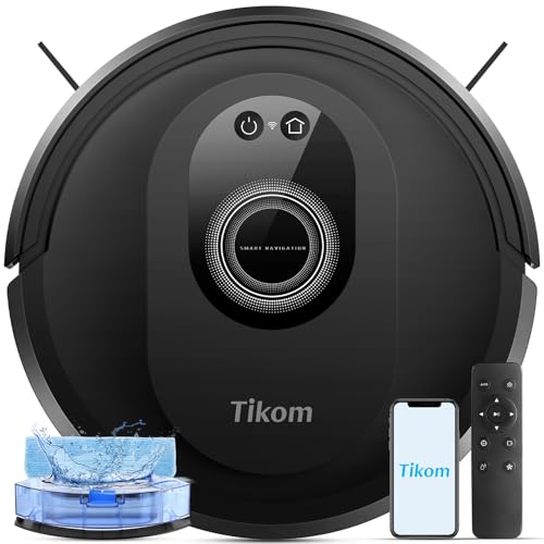 Tikom Robot Vacuum and Mop Combo 5000Pa Robotic Vacuum Cleaner 150 Min Max App Remote Control Ideal for Hard Floor Carpet Pet Hair SelfChargeG8000 Max