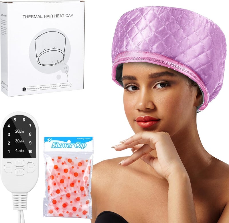 MSDADA Hair Steamer for Deep Conditioning Heat Cap for Natural Hair Home use Thermal Steamer 10 Level Heats Up Quickly with Timer Settings Electric Heat Hair Spa HatPink 