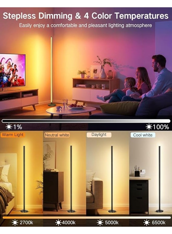 OUTON LED RGBCW Corner Floor Lamp, 16 Million Colors Smart Floor Lamps with APP & Remote Control, Music-Sync, Timer, Height Adjustable Tall Standing Lamp for Living Room Bedroom Gaming Room, 1 Pack - Image 2