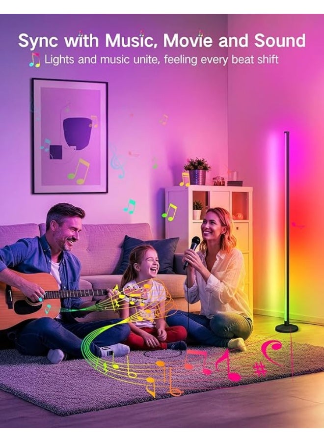 OUTON LED RGBCW Corner Floor Lamp, 16 Million Colors Smart Floor Lamps with APP & Remote Control, Music-Sync, Timer, Height Adjustable Tall Standing Lamp for Living Room Bedroom Gaming Room, 1 Pack - Image 1
