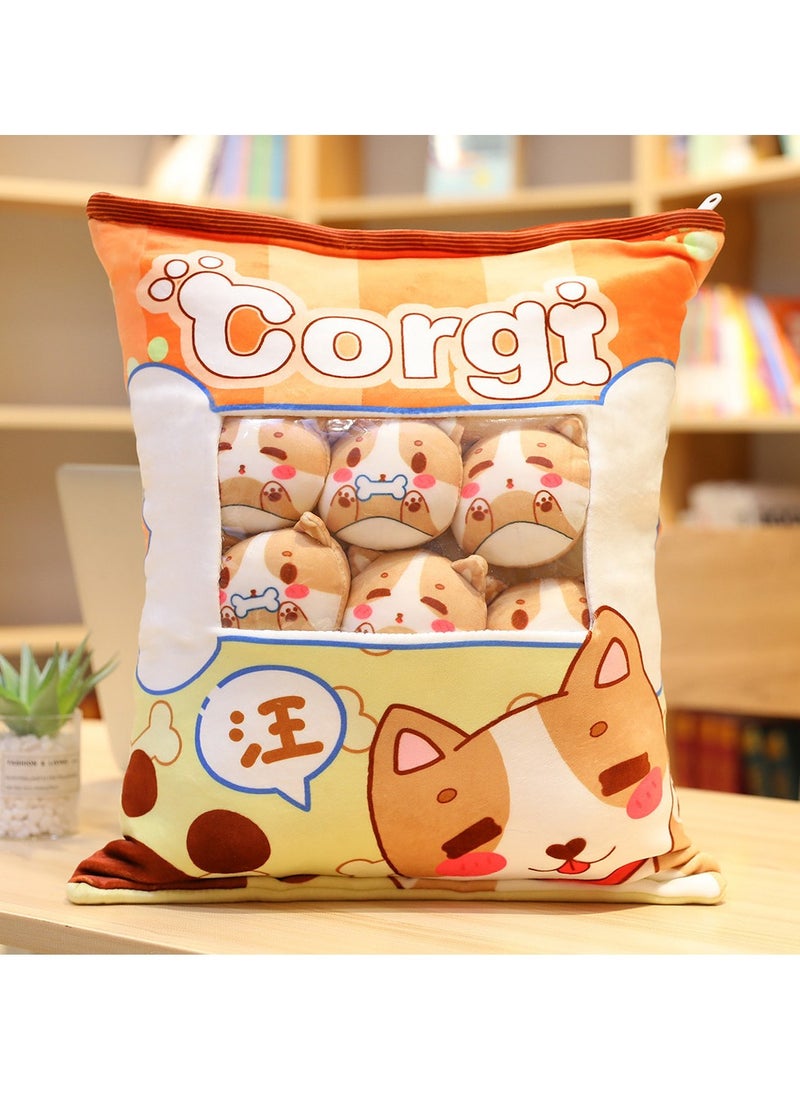 Cute Plush Pillow Removable Stuffed Animal Toy Creative Gift Children's Soft Pillow Room Decoration - Bone Dog (8 Animal Balls Inside)  - Image 1