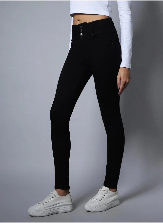 هاي ستار Women Black Slim Fit High-Rise Clean Look Stretchable Jeans