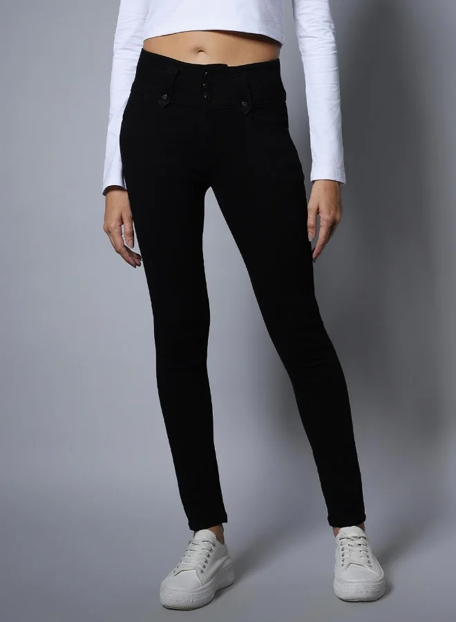 HIGH STAR Women Black Slim Fit High-Rise Clean Look Stretchable Jeans
