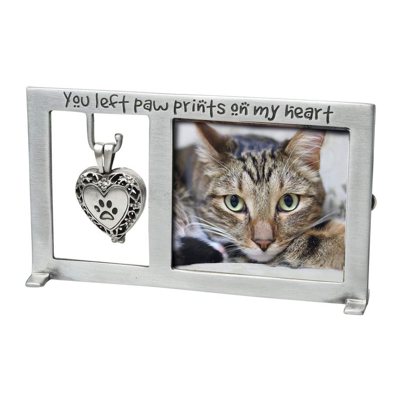 Cathedral Art Paw Prints on My Heart Pet Memorial Picture Frame, 2.25-inch by 2.5-inch Photo, Silver