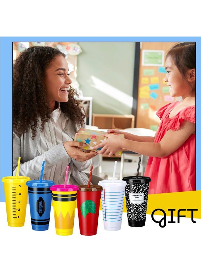 Rtteri 24 Pcs Teacher Appreciation Gifts Cups Teacher Valentine Gifts Bulk Reusable 24 oz Plastic Coffee Cups in Bulk Reusable Appreciation Tumblers with Lids and Straws - Image 5