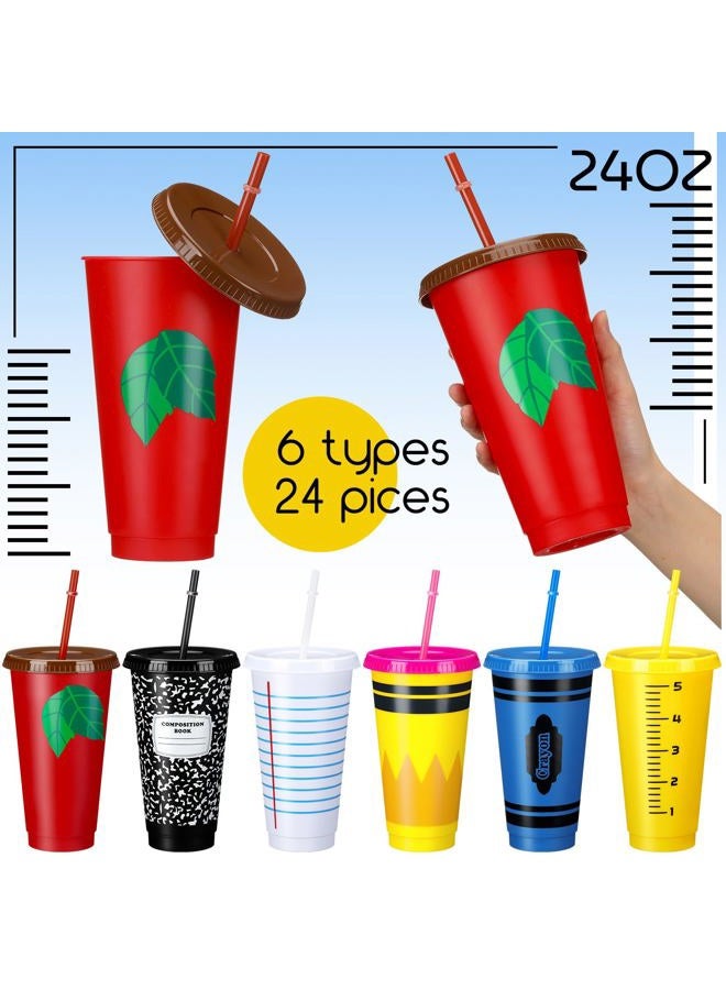 Rtteri 24 Pcs Teacher Appreciation Gifts Cups Teacher Valentine Gifts Bulk Reusable 24 oz Plastic Coffee Cups in Bulk Reusable Appreciation Tumblers with Lids and Straws - Image 3