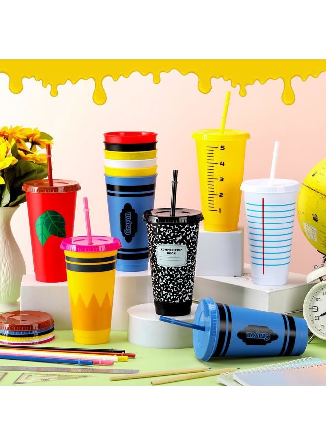 Rtteri 24 Pcs Teacher Appreciation Gifts Cups Teacher Valentine Gifts Bulk Reusable 24 oz Plastic Coffee Cups in Bulk Reusable Appreciation Tumblers with Lids and Straws - Image 4