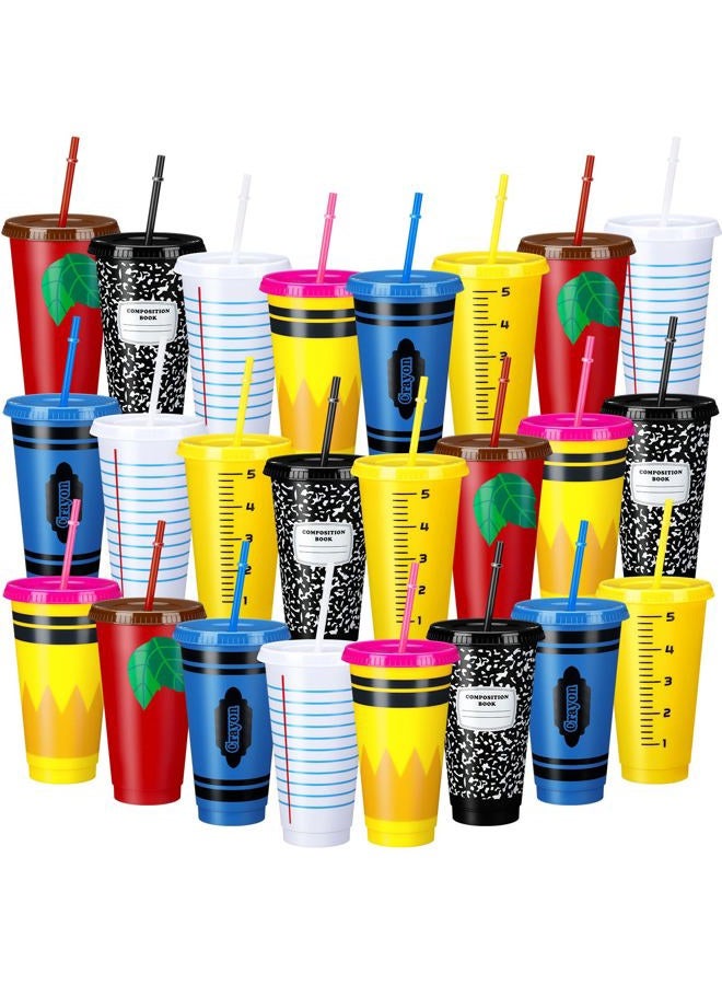 Rtteri 24 Pcs Teacher Appreciation Gifts Cups Teacher Valentine Gifts Bulk Reusable 24 oz Plastic Coffee Cups in Bulk Reusable Appreciation Tumblers with Lids and Straws - Image 1