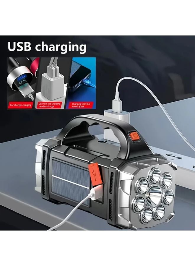 Silvery Super Bright LED Flashlight Solar USB Charging 1500mAh Outdoor Camping Emergency Light - Image 2