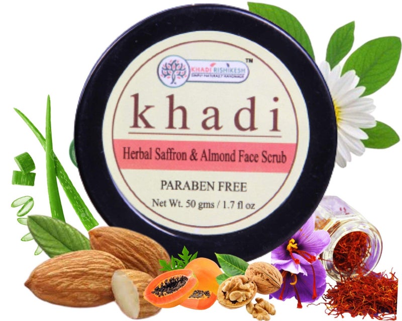 Khadi Rishikesh Herbal Saffron Almond Face Scrub For Tan removal | Blackhead Whitehead Remover Scrub | Face Brightening Face Scrub | Exfoliate Scrub | Fair Complexion | Women/Men-50GM,Paarben free - Image 1