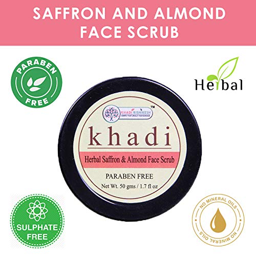 Khadi Rishikesh Herbal Saffron Almond Face Scrub For Tan removal | Blackhead Whitehead Remover Scrub | Face Brightening Face Scrub | Exfoliate Scrub | Fair Complexion | Women/Men-50GM,Paarben free - Image 2
