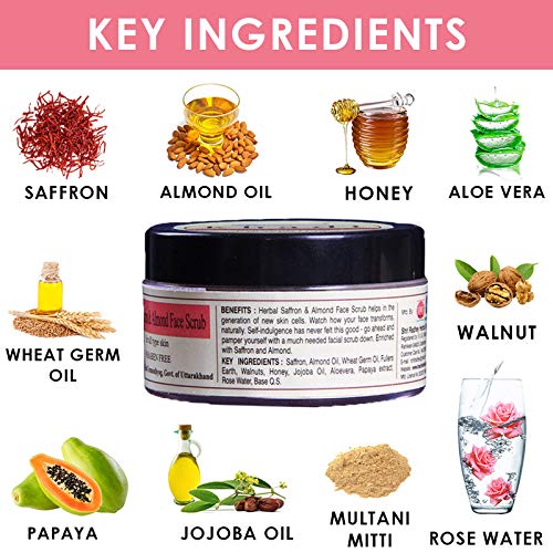 Khadi Rishikesh Herbal Saffron Almond Face Scrub For Tan removal | Blackhead Whitehead Remover Scrub | Face Brightening Face Scrub | Exfoliate Scrub | Fair Complexion | Women/Men-50GM,Paarben free - Image 3