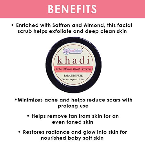 Khadi Rishikesh Herbal Saffron Almond Face Scrub For Tan removal | Blackhead Whitehead Remover Scrub | Face Brightening Face Scrub | Exfoliate Scrub | Fair Complexion | Women/Men-50GM,Paarben free - Image 4