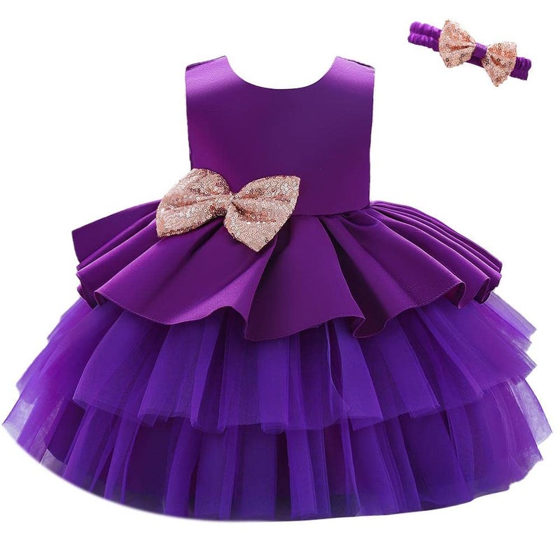 Dressy Daisy Dressy Daisy Baby Girls Special Occasion Dresses Wedding Flower Girl Tiered Dress Ball Gown with Headband Size 912 Months Purple 